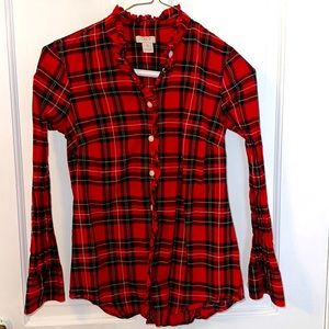 Tartan plaid ruffle J. Crew Factory button down